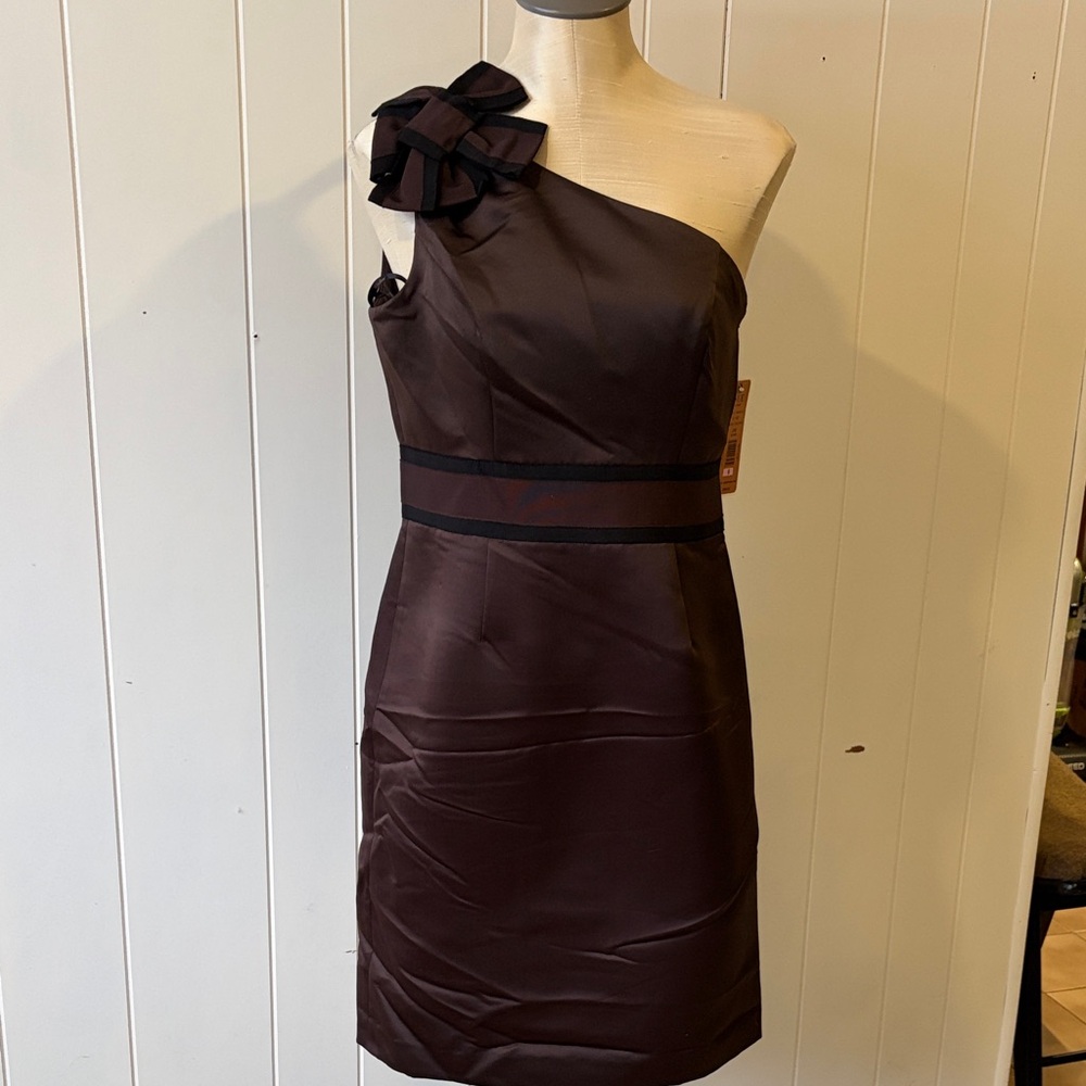 Nue by Shani One-Shoulder Chocolate Brown  Dress With Body Shaping Architecture